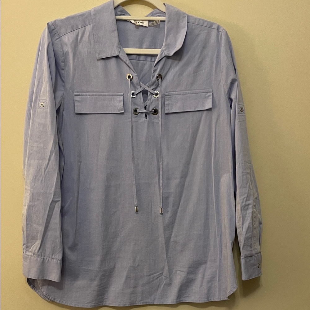 Calvin Klein Light Blue Lace-Up Blouse